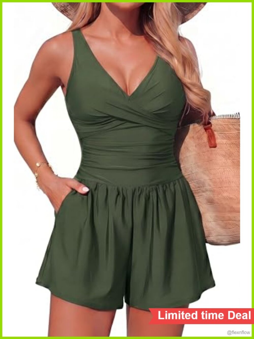 Tummy Control One Piece Swim Romper V Neck Slimming Swimsuit